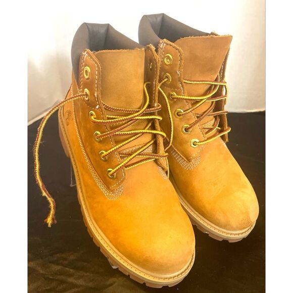 Timberland Wheat 6” Boys Boots Size 3 Medium Brown Leather Collar 12709 - Picture 3 of 9